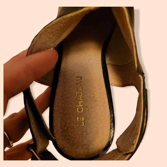 8.5 black genuine leather slingback boho chunky sandal heels - Picture 3 of 8